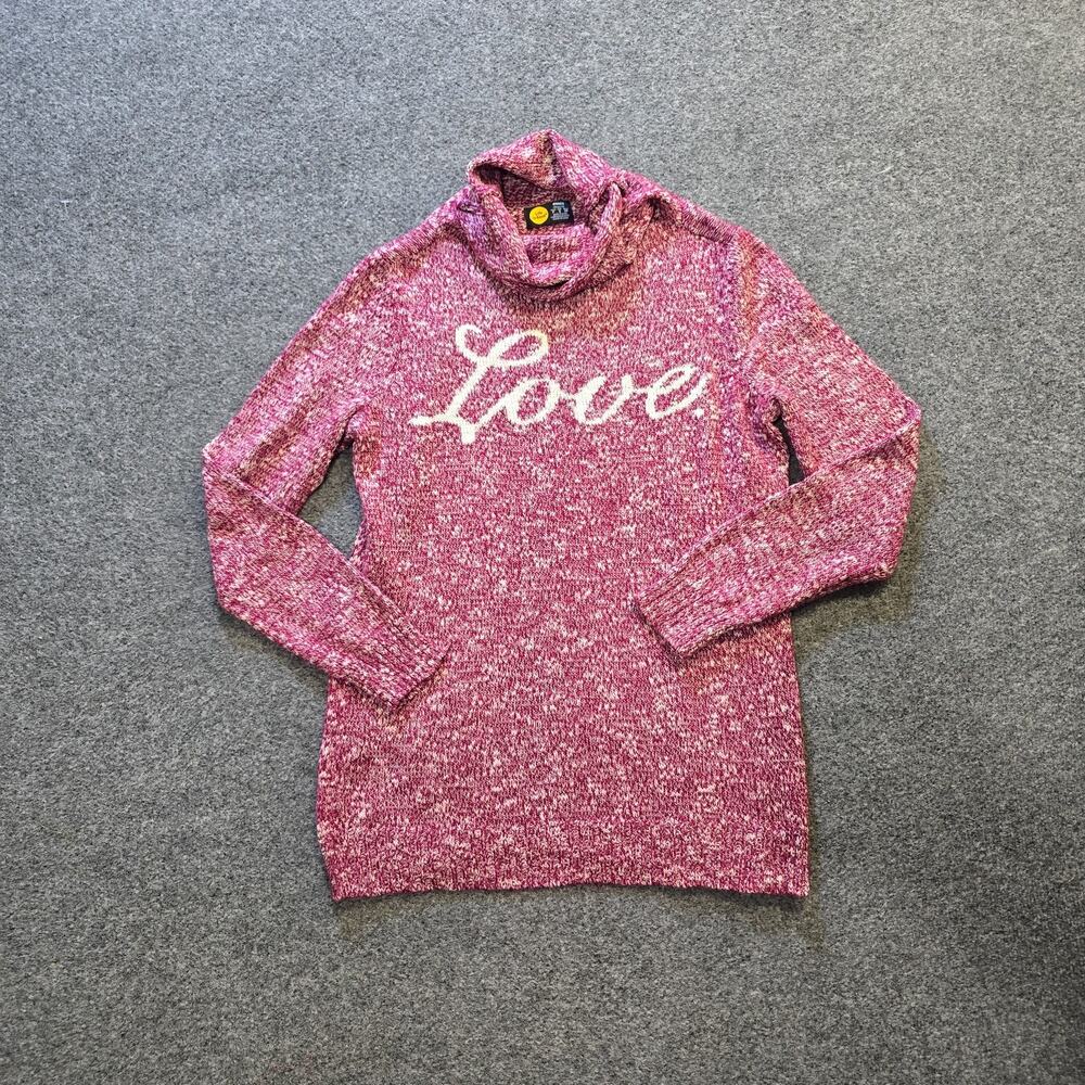 Life Is Good Sweater Womens Small Pink Love Knit Turtleneck Long Sleeve Casual